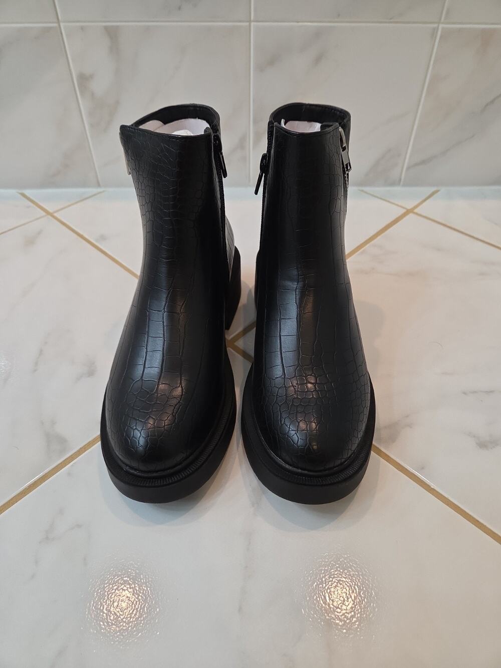 Topshop Kai Zip Side Faux Leather Flat Boots In Blk 7